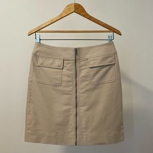 Ann Taylor Khaki Tan Mini Pencil Skirt Full Zip Front Snap Pockets